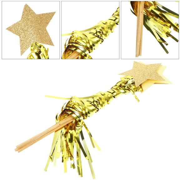 Pretyzoom Golden Plastic Fairy Wands with Sequin Star Design for Party 6 Pcs