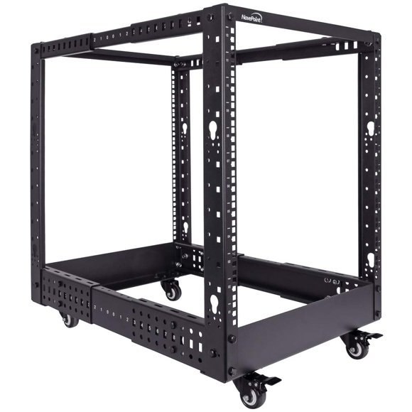 NavePoint 12U 4 Post Server Rack – Open Frame Rack for 19 Inch Equipment, Adjustable Depth 4-Post Network Rack with Casters Wheels, 12U Server Rack 1322lbs Capacity, Black