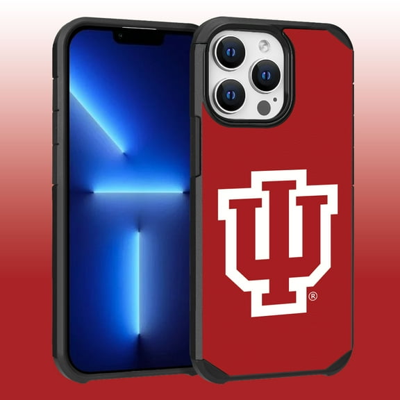 Apple iPhone 13 Pro Max (6.7) / 12 Pro Max (6.7) - Licensed NCAA of Indiana University Hoosiers logo on Red Textured Dual Layer Case