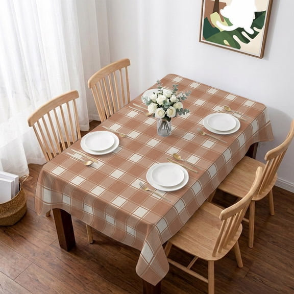 Khaki Checkered Table Cloth Waterproof Tablecloths, Farmhouse Plaid Buffalo Elegant Tablecloth Dining Table Cover for Kitchen Party Tabletop Outdoor, Rectangle Tablecloth 52x70 Inch
