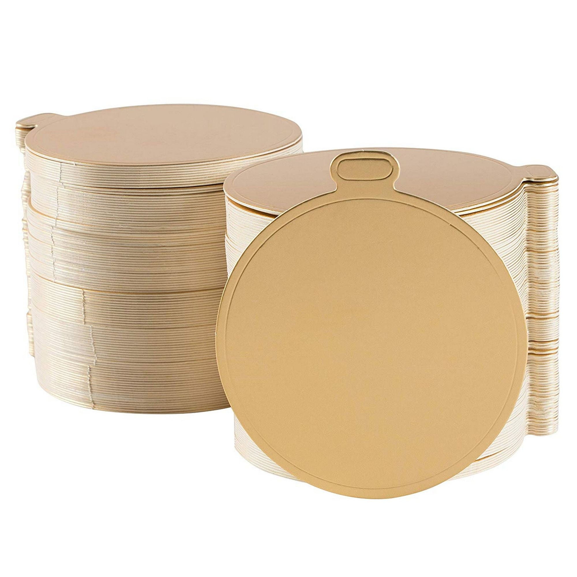 Mini Cake Boards with Tabs 200Pack Metallic Gold 3.5Inch Round Base for Single Serve Sweets