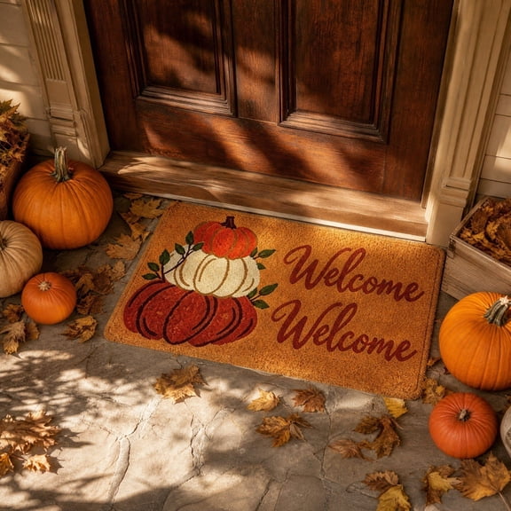Aonerit 23.6X15.8In Welcome Stacked Pumpkin Mat, Coir Fall Front Door Doormat, Thanksgiving Porch Entry Decor,Durable Outdoor Rug