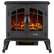 e-Flame USA Jasper Freestanding Electric Fireplace Stove - 3-D Log and Fire Effect (Black)