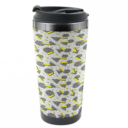 

Geometric Travel Mug Zigzag Chevron Circle Steel Thermal Cup 16 oz by Ambesonne