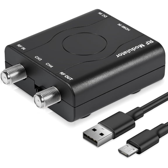 HDMI to RF Modulator, HDM61 VHF RF Converter – NTSC TV Adapter with 1080P PLL Control, Supports Game Consoles, PC, DVD, CCTV for Home TV