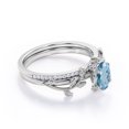 thumbnail image 3 of JeenMata Prong Setting 1.5 Carat Ovate Brazilian Created Aquamarine and Moissanite Leaf Design Wedding Ring Set in 18K White Gold Plating over Silver, 3 of 6