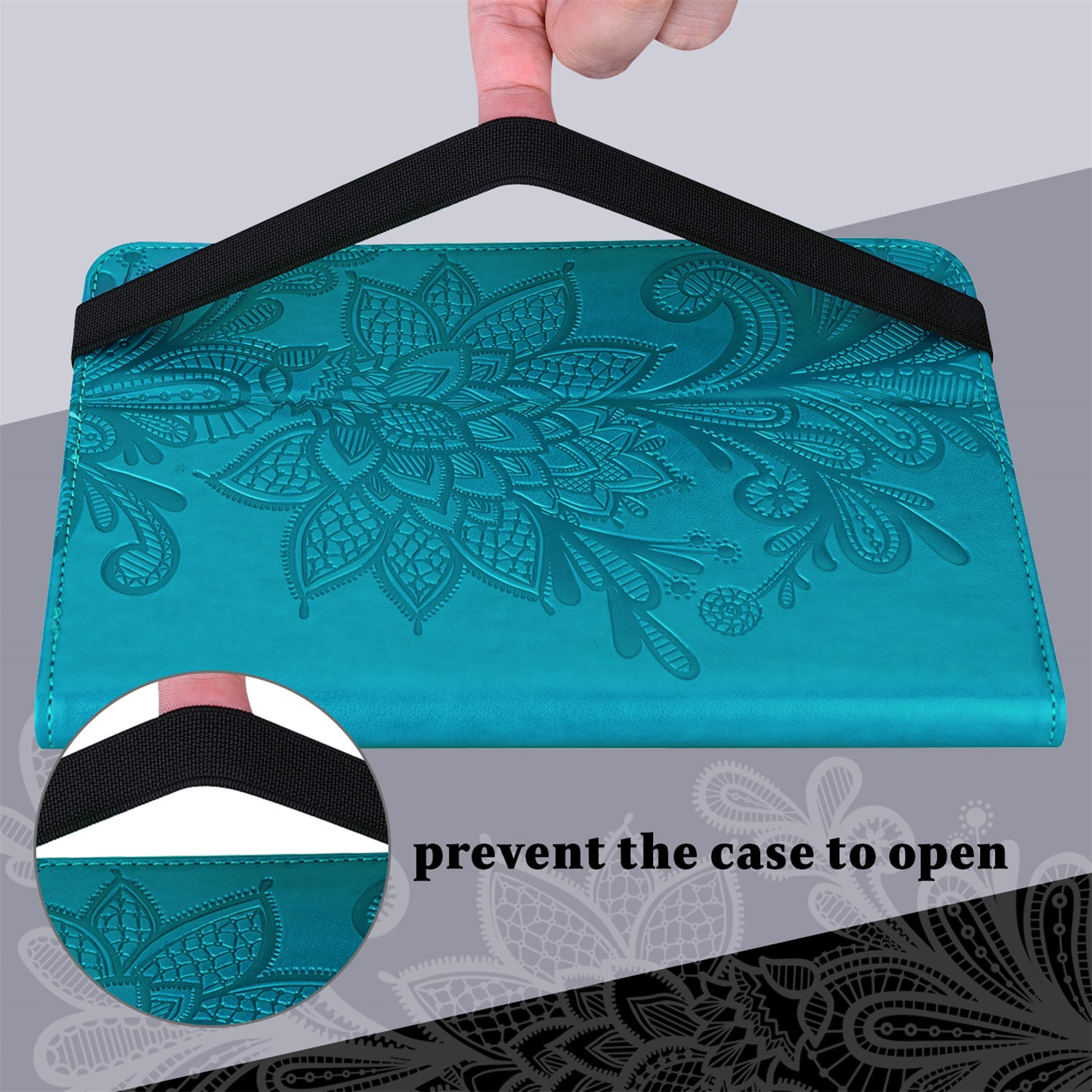 SaniMore for iPad 10th Generation 10.9" 2022 Embossed Case, PU Leather Case with Card Slot & Kickstand Pencil Holder & Hand Strap Shockproof Protective Case for Women Girls, Blue