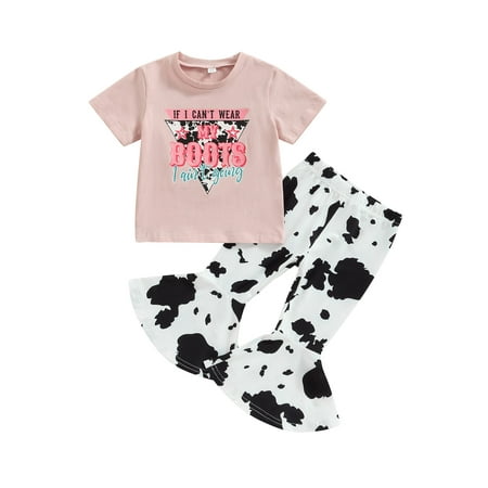 

wsevypo Toddler Baby Girl Letter Short Sleeve T-Shirt Tops Floral Flared Bell-Bottom Pants Leggings Kids Summer Outfits Set