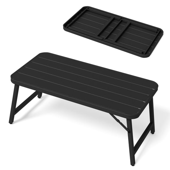 Ktaxon 36"x18.5" Folding Side Table, Lightweight Patio Side Coffee Table, Metal Steel Rectangular Outdoor End Table, Easy to Store, Perfect for Indoor Living Room Lawn Porch, Black