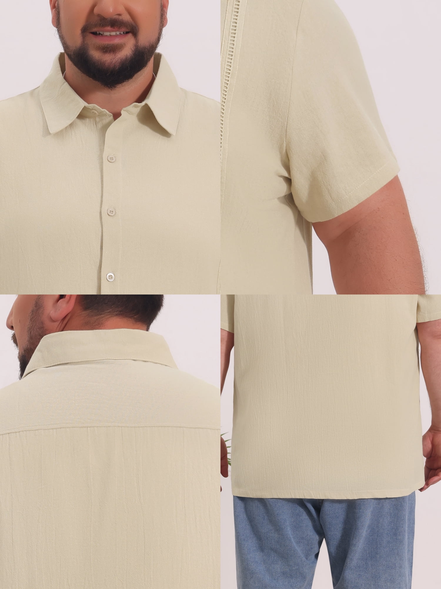 DARING DIVA Men's Big Tall Summer Casual Short Sleeve Button Down Shirts 5XL Khaki