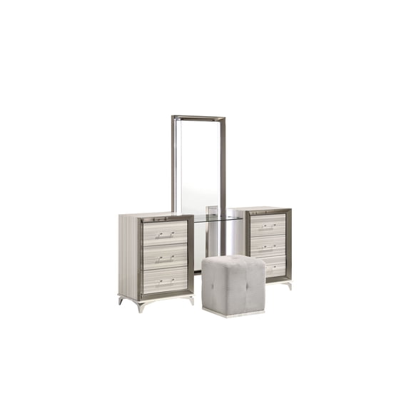 YLIME WHITE MARBLE QUEEN BED GROUP FULLY SLATTED