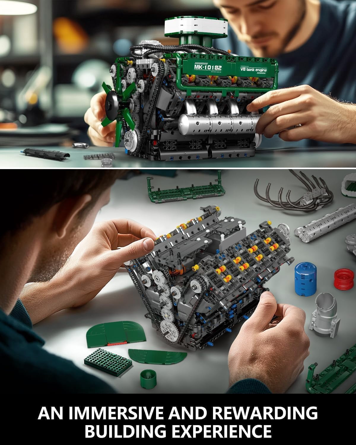 Engine Building Blocks Sets, MOC V8 Tank Engine Model Kit with Battery and Motor, Collectable 8-Cylinder Combustion Car Engine Model Toys for Adults (2250+PCS)