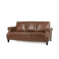 thumbnail image 2 of Noble House Amedou Faux Leather 3 Seater Sofa with Nailhead Trim, Cognac Brown and Dark Brown, 2 of 8
