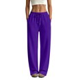 thumbnail image 2 of QWKLEAJ Women's Fleece Lined Wide Leg Sweatpants Drawstring Elastic Waist Loose Straight Jogger Pants Casual Athletic Trousers with Pockets Purple XL, 2 of 8