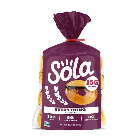 2 PACK .Sola Bread Wheat Everything Bagels, Non-GMO, 12.4 oz, 4 Count