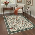 thumbnail image 3 of 5x7 Washable Area Rug with Non Slip Backing Low Pile Lightweight Print Pattern for Living Room Bedroom, Floral Vines, Sage Ivory, 3 of 6