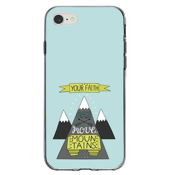 DistinctInk Clear Shockproof Hybrid Case for iPhone 7 8 SE (2020 Model) 4.7" Screen TPU Bumper Acrylic Back Tempered Glass Screen Protector - Your Faith Can Move Mountains