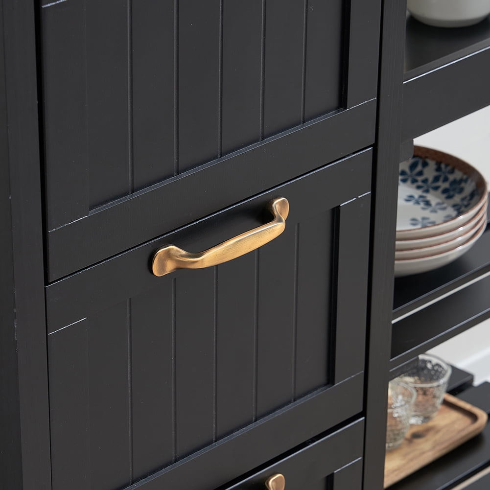 Kadyn Kitchen Island Cart, Moveable Kitchen Cart with Three Drawers and Three Layers Black Handle, Rolling Bar Cart for Home, Black Kadyn Kitchen Island Cart, Moveable Kitchen Cart with Three Drawers and Three Layers Black Handle, Rolling Bar Cart for Home, Black