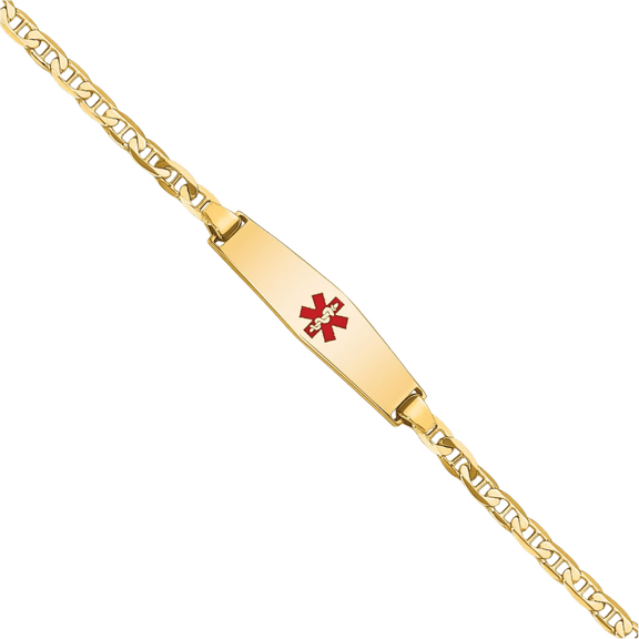 14K Solid Yellow Gold Medical Alert Anchor Mariner Link Name Bar Identification ID Bracelet