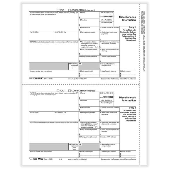 ComplyRight 2025 1099-MISC Tax Form 1-Part 2-Up Payer Copy C 50/Pack (511250)