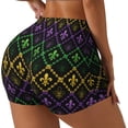 thumbnail image 2 of Xecao Mardi Gra Geometric Print Workout Shorts for Women Soft Smooth Gym Yoga Scrunch Active Tennis Workout Running Shorts, 2 of 9