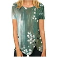 thumbnail image 2 of Green Women's Short Sleeve T-shirt, Women'S Summer Round Neck Retro Flower Print Irregular Hem Loose Casual Top,Women's Short sleeve T-shirt XL, 2 of 5