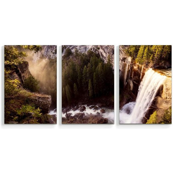 IDEA4WALL 3 Piece Nature Canvas Wall Art Waterfall in Forest Canvas Prints Modern Home Wall Decor, 16"x24"
