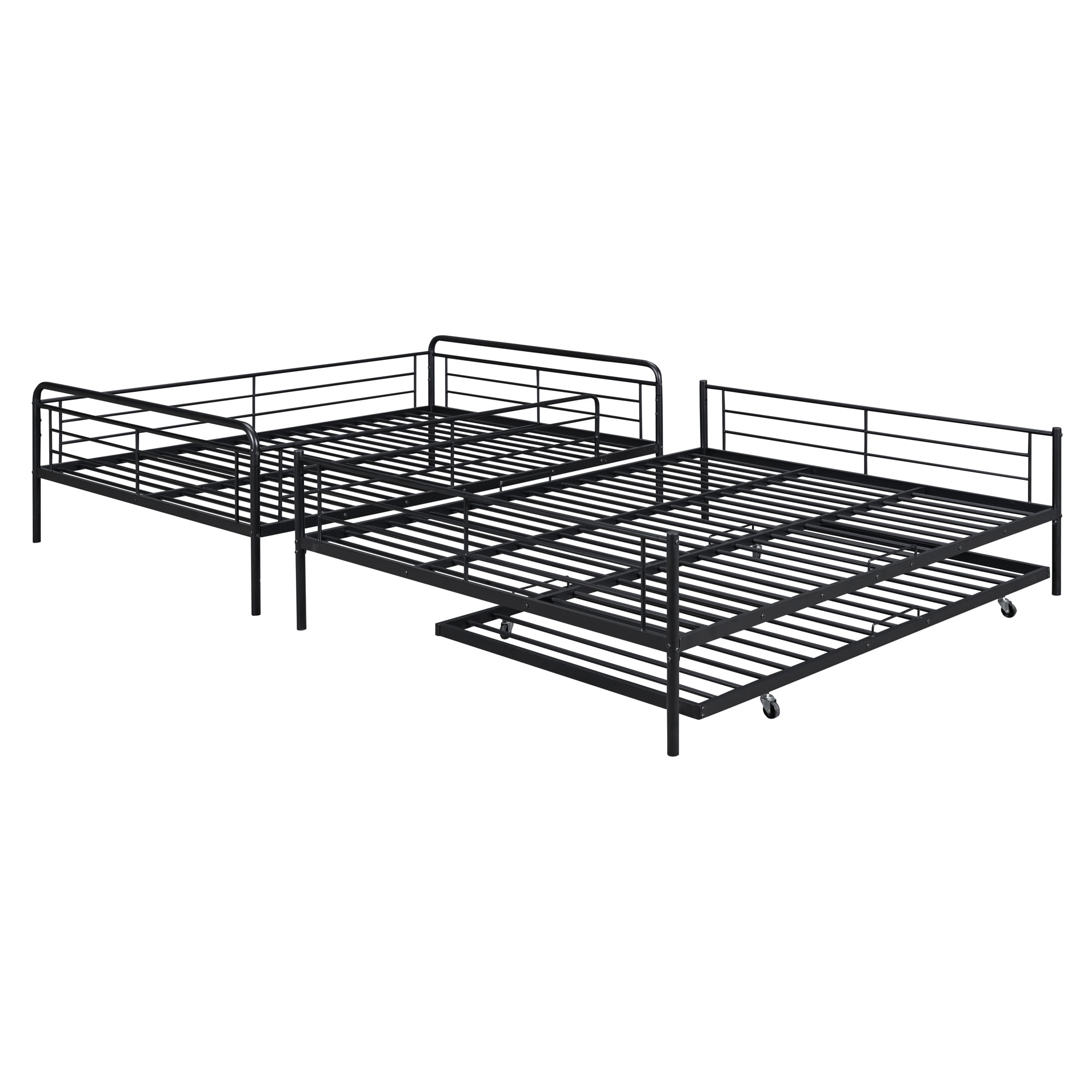 Full XL Over Queen Bunk Bed with Trundle,Heavy Duty Metal Bed Frame Sturdy Guard Rail for Kids/Adults,Can be Divided Into Two Beds,Black