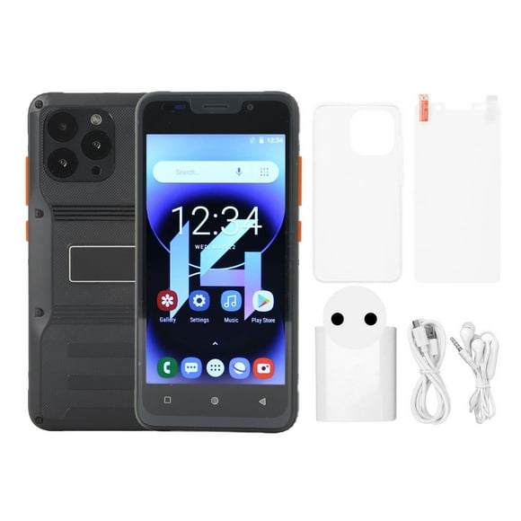 5.0in Unlocked Phone Rugged 4GB RAM 32GB ROM Dual SIM Dual Standby 2.4G WIFI Waterproof Face Unlock for Android 10 100‑240V Black EU Plug