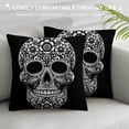 thumbnail image 3 of Orinice  Sugar Skull Throw Pillow Cushion Cover, Monochrome Skull with Roses Leaves and Diamond Shape Folklore Festival Print, Decorative Rectangle Accent Pillow Case,  White, 3 of 5