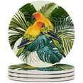 thumbnail image 2 of GZHJMY Round Drink Coasters, 2 Pcs Tropical Exotic Leaves Parrots Absorbent Ceramic Coffee Coasters for Drinks with Cork Base Housewarming Gift for Home Decor, 2 of 6