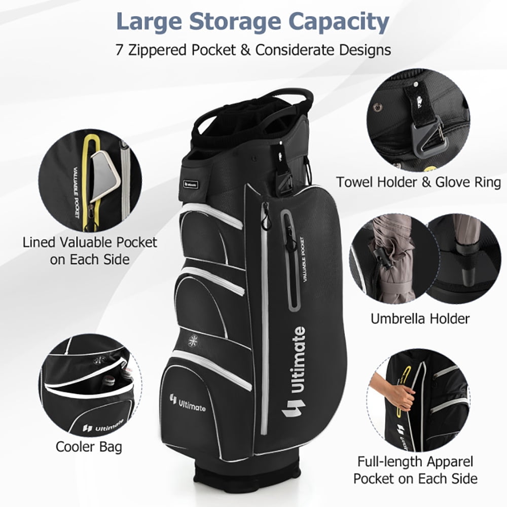 Demifill 9.5 Inch Lightweight Golf Cart Bag with 15 Way Top Dividers, Lightweight Golf Clubs Bag with 7 Zippered Pockets, Portable Golf Carry Bag for Outdoor, Black