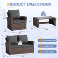thumbnail image 7 of POTEBAN Patio Wicker Furniture Set, 4-Piece Wicker Outdoor Conversation Set with Coffee Table, Brown Rattan Sofa Set for Balcon, Backyard, Grey, 7 of 7