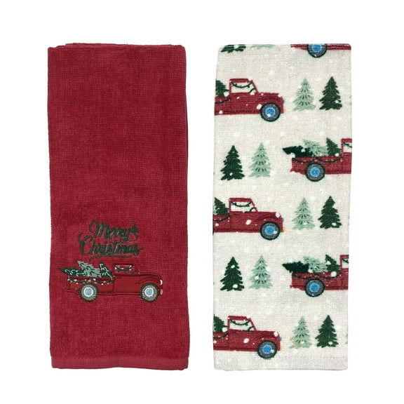 Holiday Time Red/Tan Truck Cotton Hand Towels (2 Count)