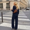thumbnail image 3 of SUNBS Lounge Sets for Women Two Piece Sets Henley Neck Top Wide Leg Pants Vacation Fall Travel Outfits, 3 of 8