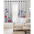 thumbnail image 2 of 4th of July Blackout Curtains, Light Blocking Print Window Curtains, Red Blue Floral Independence Day Poppy Flower Leaf Thermal Insulated Window Drapes for Living Room 2 Panels, 104"W x 63"L, 2 of 9