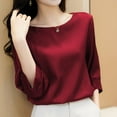 thumbnail image 6 of ZANZEA Women 3/4 Sleeved Tops Crew Neck Satin Blouse Baggy OL Shirts, 6 of 7