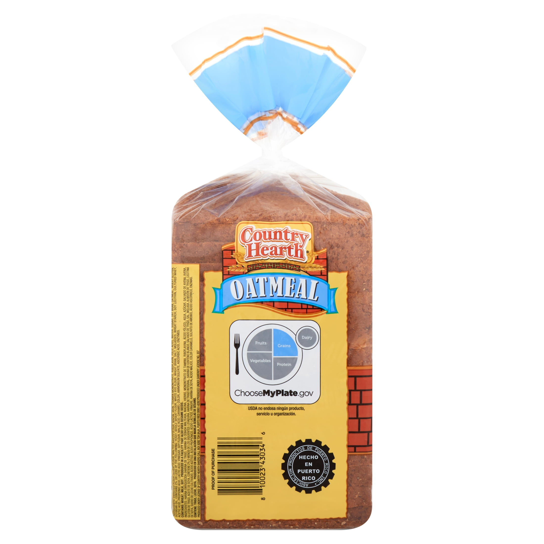 Country Hearth, Oatmeal Sandwich Bread Loaf, Sliced, 20 oz, Regular Size, Shelf Stable