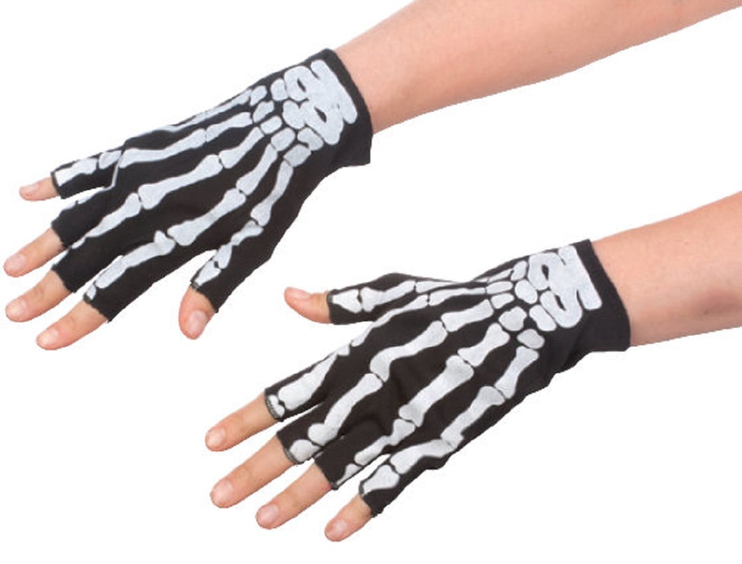 Young Adult Fingerless Skeleton Gloves, Multi, One Size Black - Walmart ...