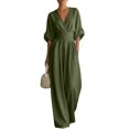 thumbnail image 6 of LEKODE Womens Summer Jumpsuits Cotton Linen Sleeveless Casual Wide Legs Rompers Deep V Neck Jumpsuit Wide Leg Pants Rompers with Pockets Summer Outfits for Women B Blackish Green S, 6 of 9