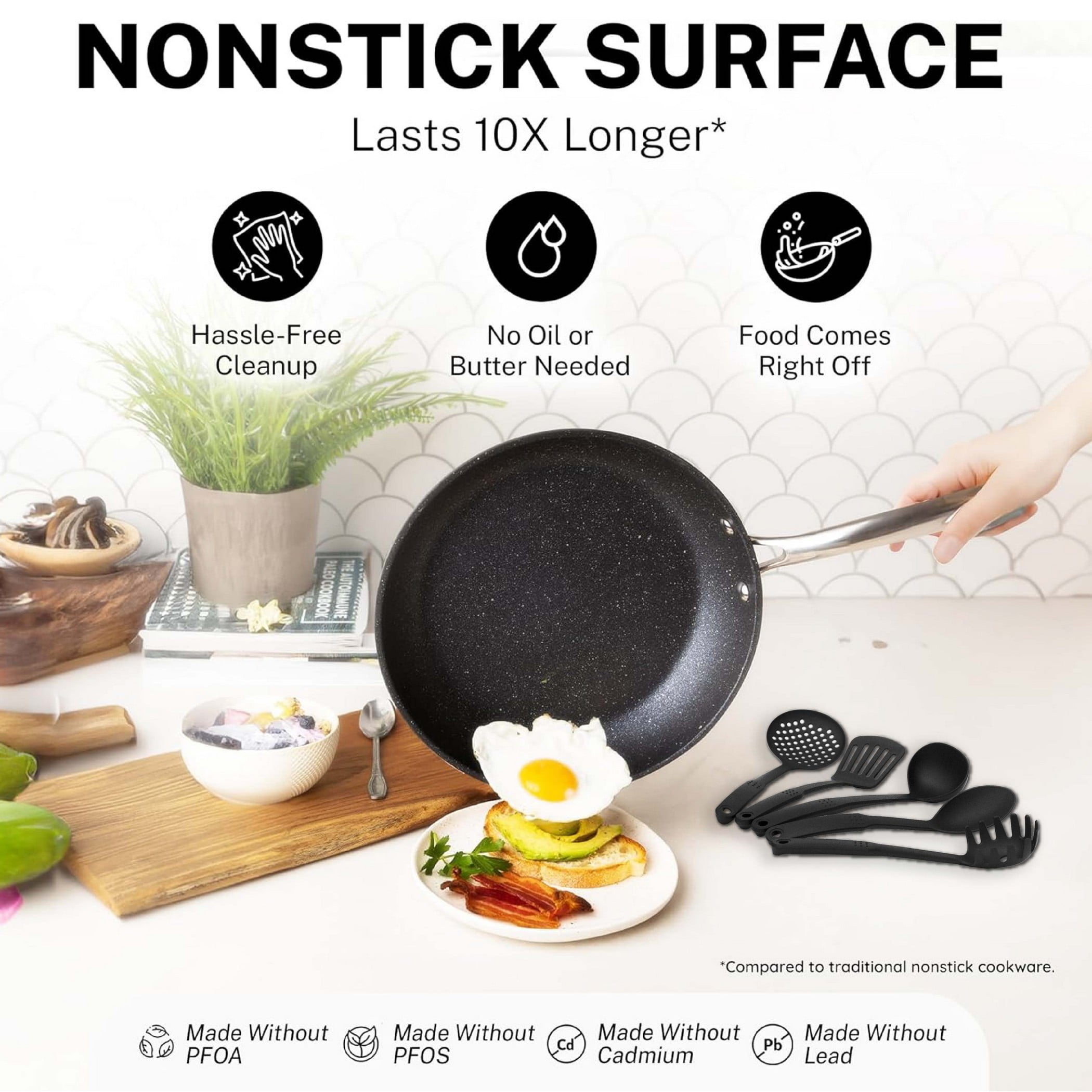 Granitestone Diamond Nonstick Pots and Pans 15 Piece Kitchen Cookware Set Cooking Frying Sauce Pan Stock Pot Black