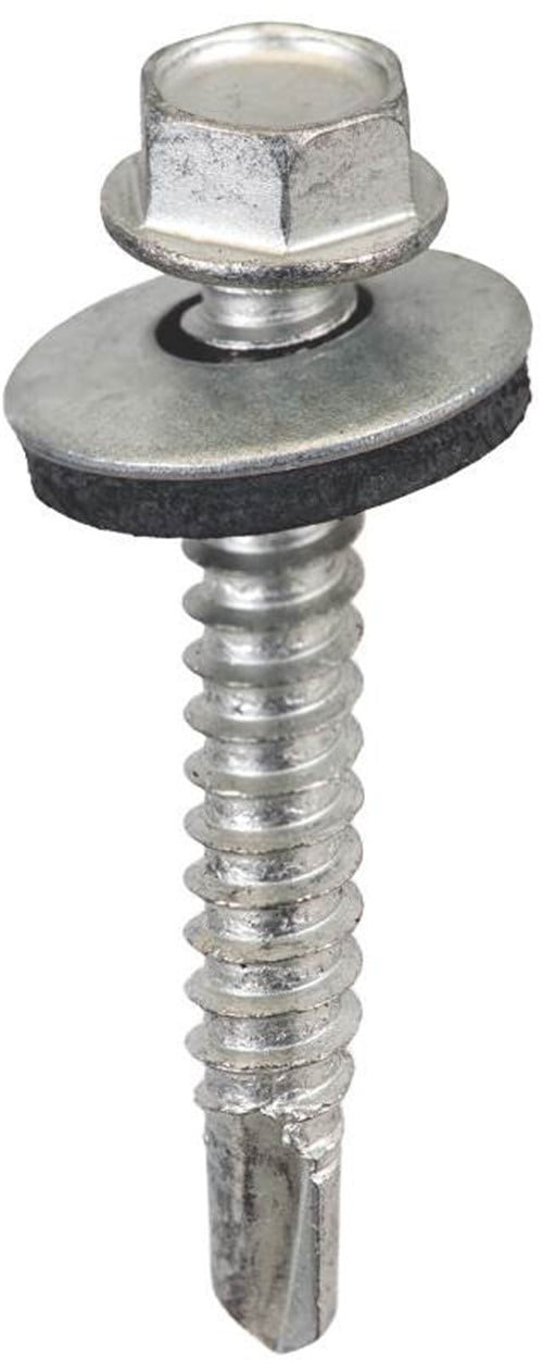 5/16-12X1 Slotted Indented Hex Washer Self Drilling Screw Full Thread Zinc & Bake 