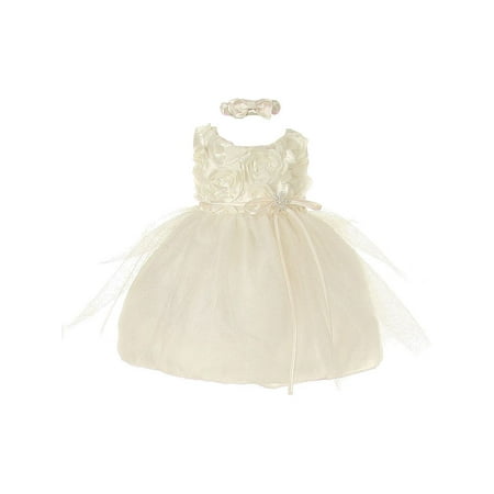 Brooches For Dresses - Baby Girls Ivory Rosette Sparkle Tulle Rhinestone Brooch Flower Girl Dress 6-24M