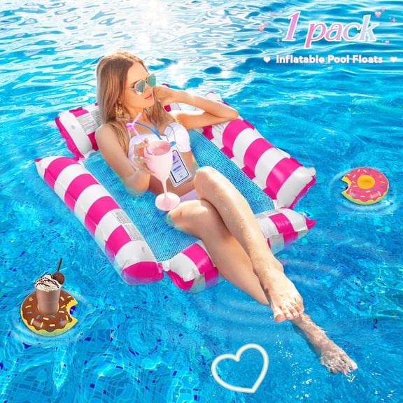 Teblint Pool Floats, Upgraded 4-in-1 Inflatable Water Hammock, Pool Toys for Adults, Portable Floating Lounger for Pool, Beach, Capacity 220 lbs, Pink