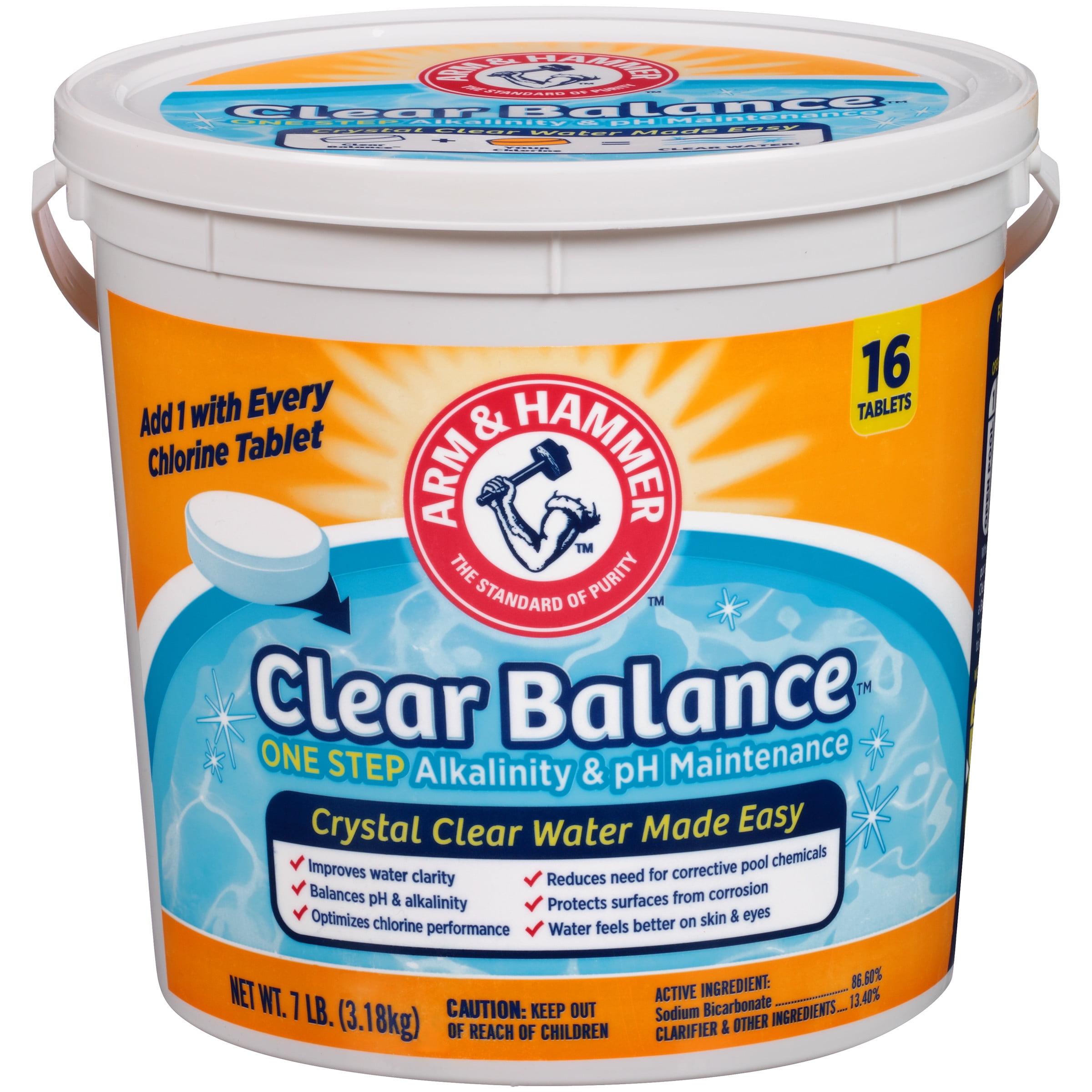 ARM & HAMMER Clear Balance Swimming Pool Alkalinity & pH Maintenance Tablets, White, 1 Pack, 16 Count