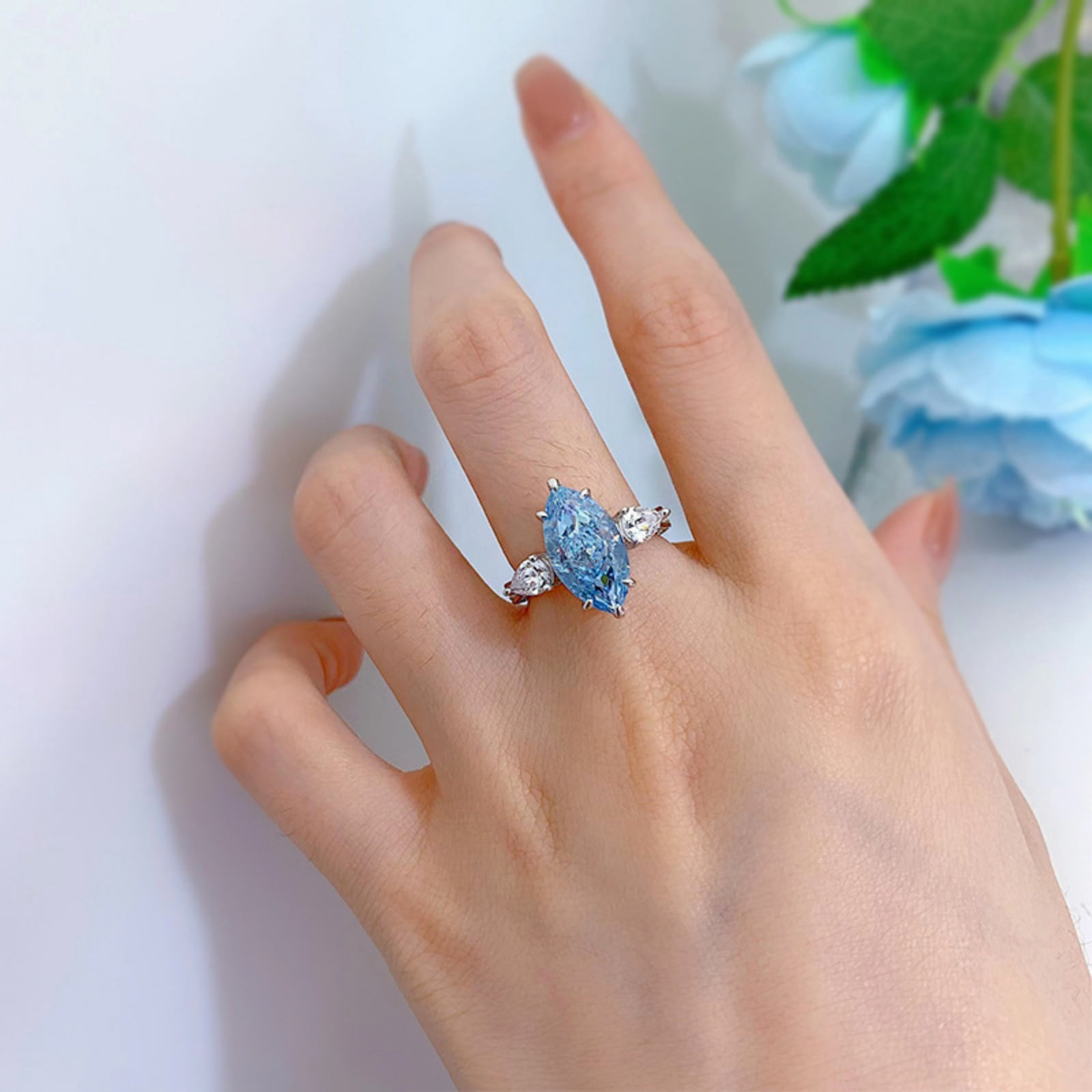 5 Carat  Elongated Marquise Cut Engagement Ring for Women Simulated Diamond Promise Ring in 925 Sterling Silver CZ Wedding Rings
