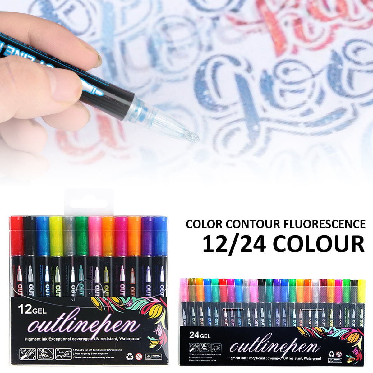 Shimmer Markers Double Line Outline: 20 Colors Metallic Glitter Pen Set  Super Squiggles Sparkle Kid Age 4 8 10 12 24 Christmas Gift Cool Dazzles