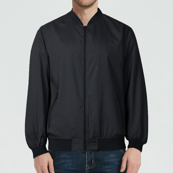 Tawop Coats for Men Lightweight Long Sleeve Thin Hoodless Casual Outdoor Solid Mens Clothing,Black,L