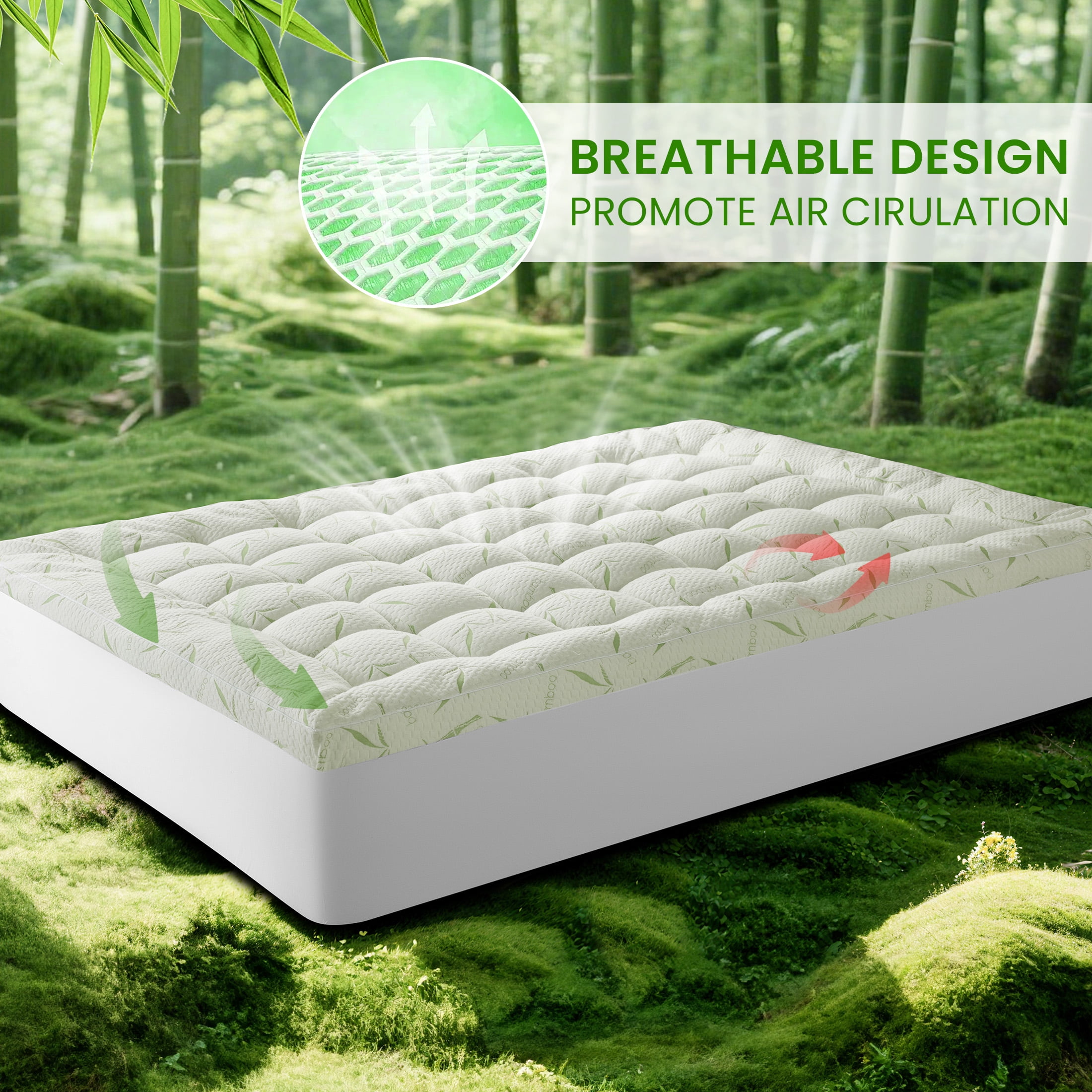 SONORO KATE Cooling Extra Thick Bamboo Mattress Topper, 900GSM Fluffy Mattress Pad with 21" Deep Pocket, Twin XL