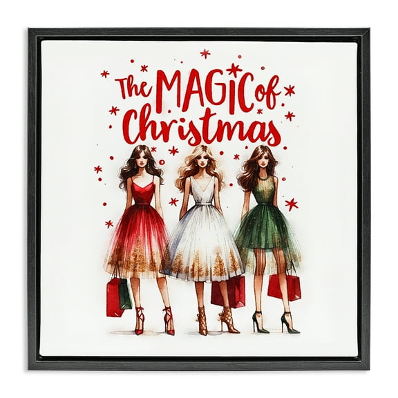 Stupell Industries Glam Magic Of Christmas Holiday Painting Black Floater Framed Canvas Art Prints Wall Art, 18 x 18